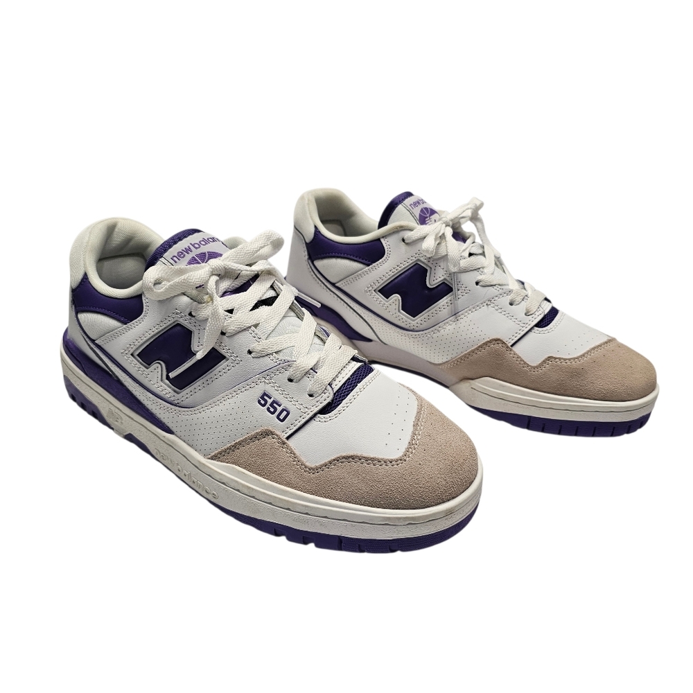 New Balance 550 sneaker in a white and purple colorway Size 10